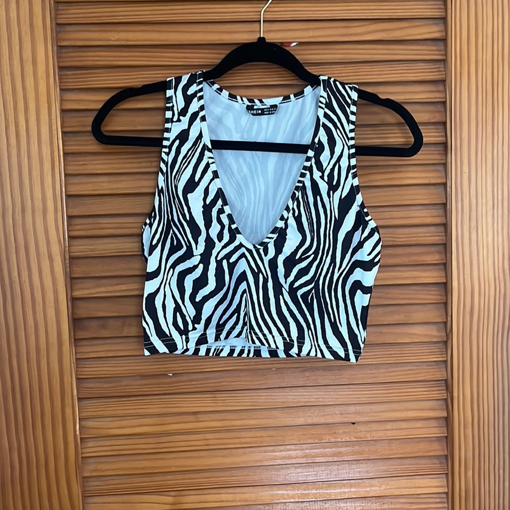Shein Zebra V Neck Tank Top Going Out Top